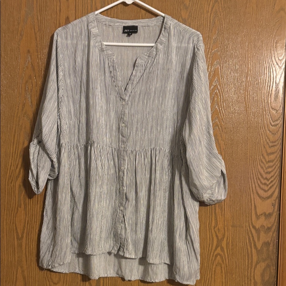 JNY Jones New York Pinstripe Blouse in Black/White Size 2X